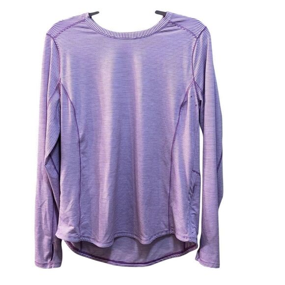 Duluth Trading Company women’s top Sz L lavender striped long sleeve - Picture 1 of 5